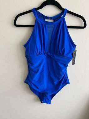 High-Neck Royal Blue One-Piece Swimsuit